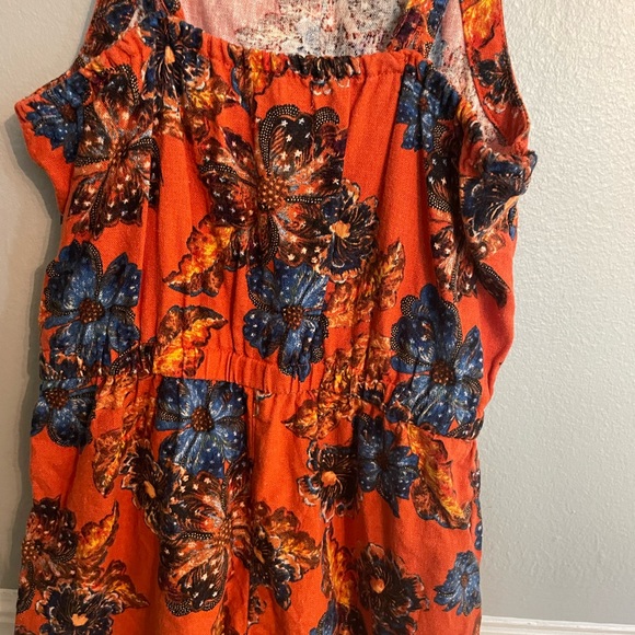 Old Navy Girls Size Small Orange Multi Color Floral Linen Blend Romper - Picture 8 of 9
